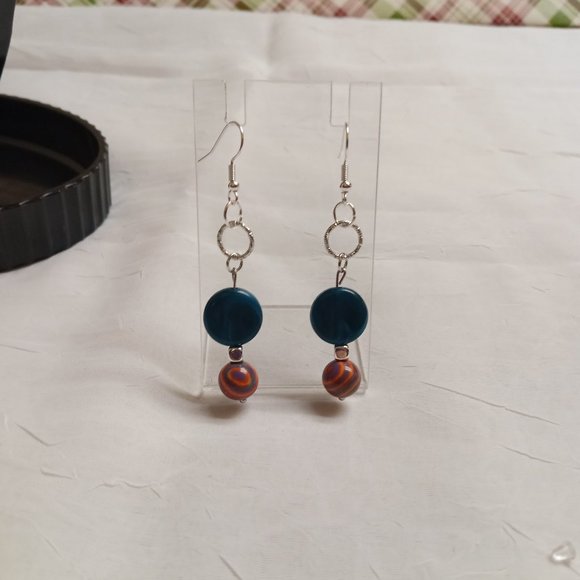 Steel Homemade Hand Crafted Dangle Earrings with Synthetic Stones #59 - Picture 7 of 12